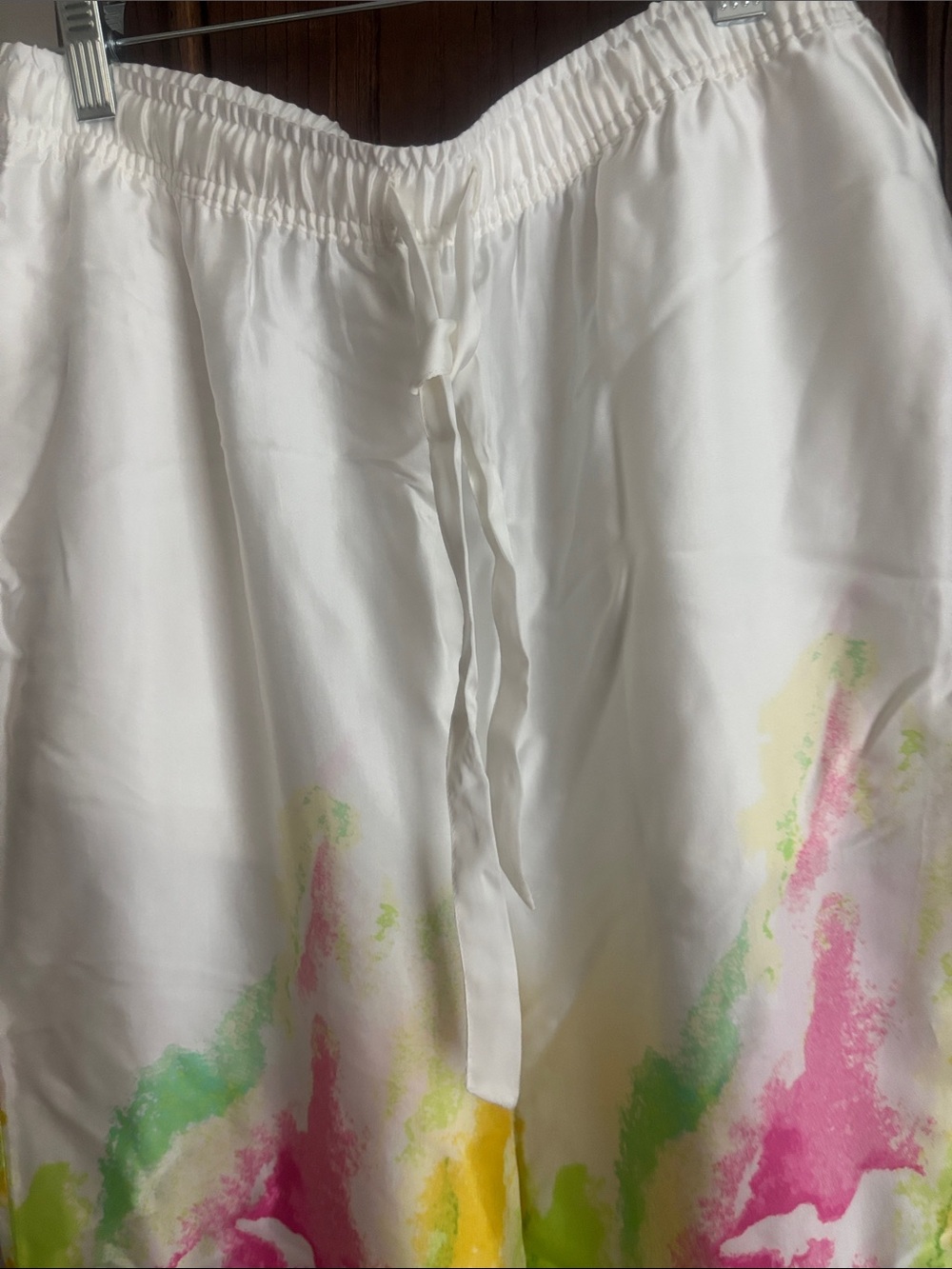 NWT Lyrebird from Anthro Silky Watercolor Pajama Set in Green, Pink & Yellow - Picture 10 of 11